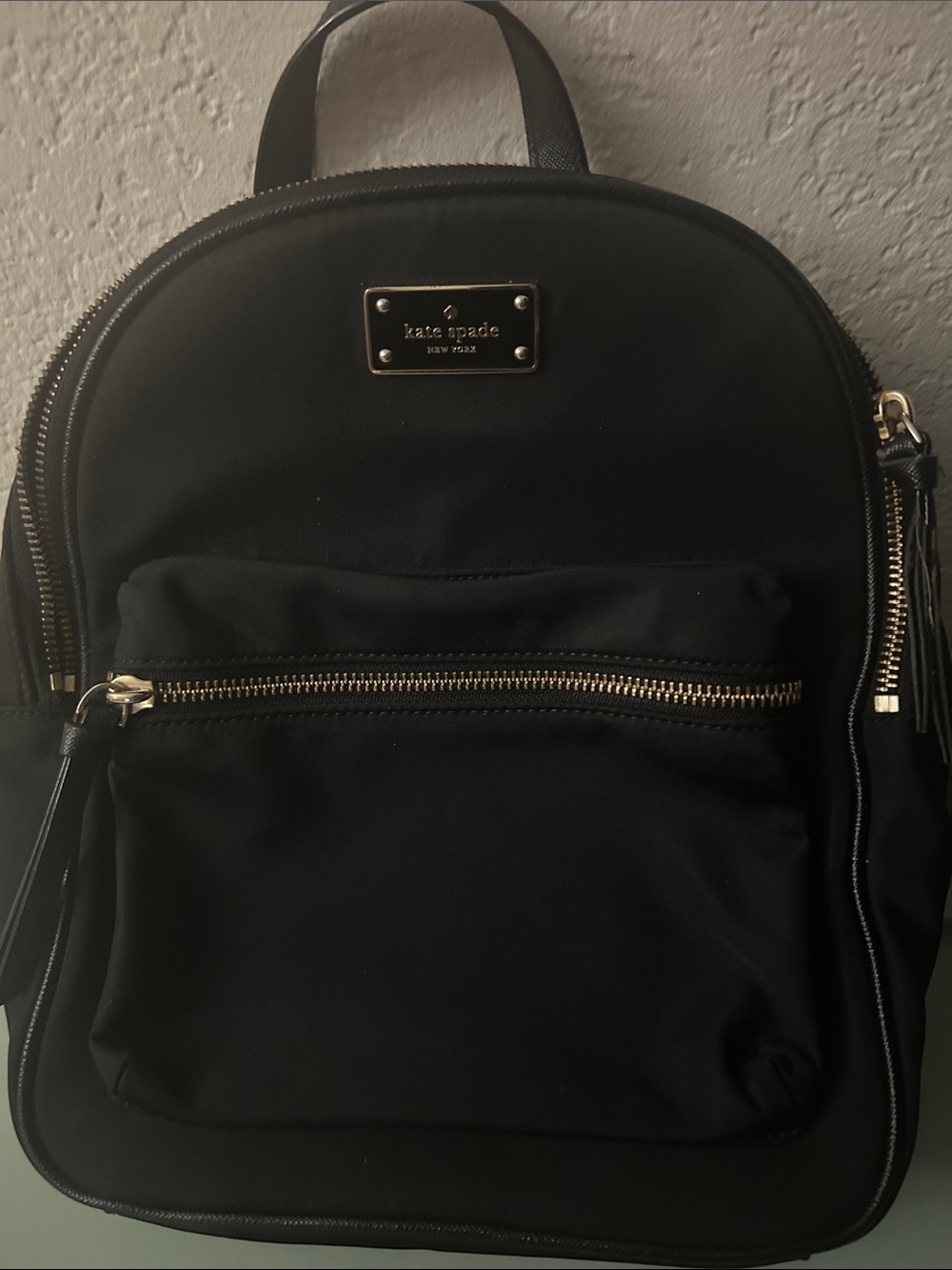 kate spade black nylon mini backpack with gold hardware